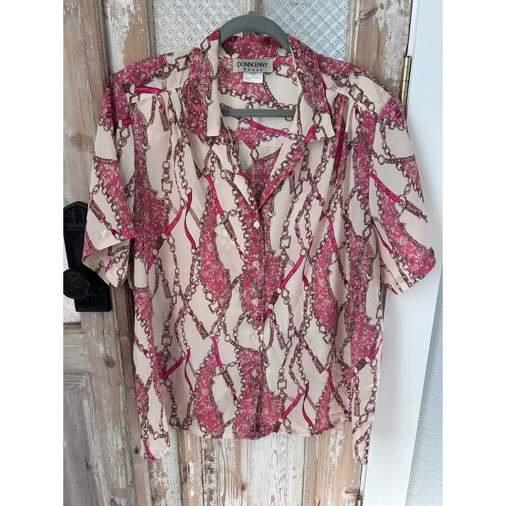 Donnkenny Woman Vintage Button-Down Collared Short Sleeve Size 2X Pink Cream
